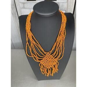 Vintage Multi-Strand Orange Seed Beaded Statement Necklace